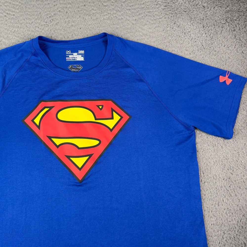 Under Armour Shirt Mens Large Blue Superman Alter Ego Loose DC Comics HeatGear